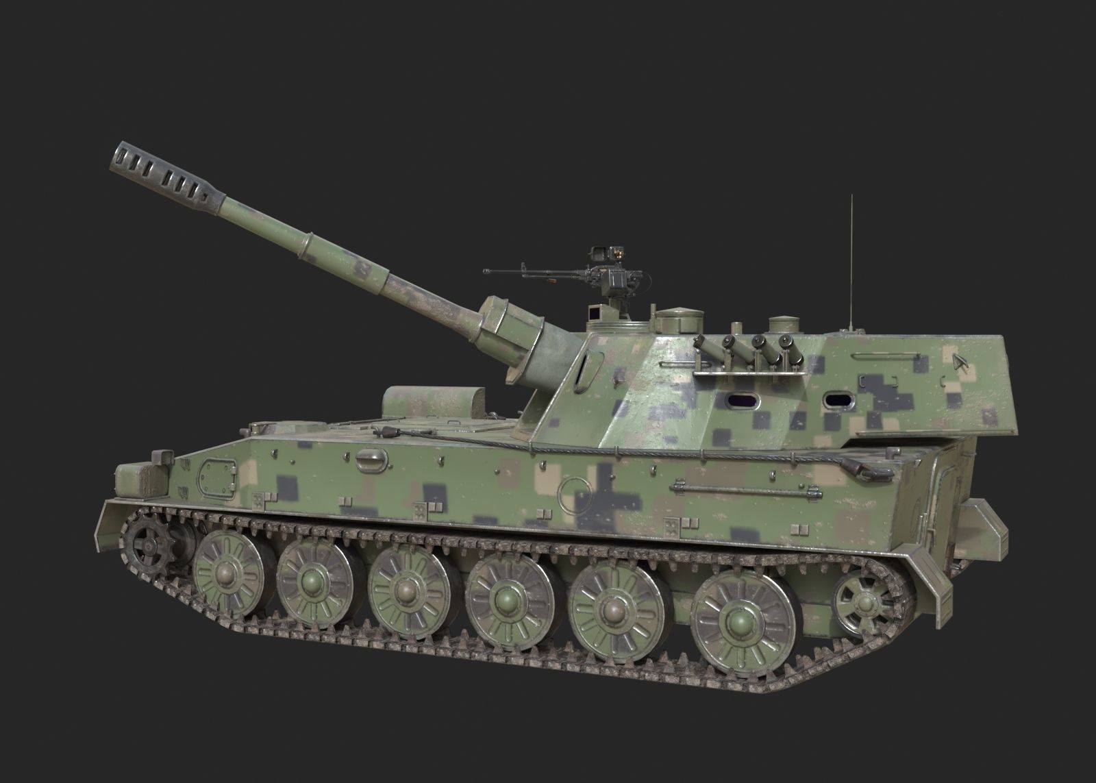 4 coatings of PLA Army PLZ89 122mm self-propelled howitzer Low-poly 3D model_6