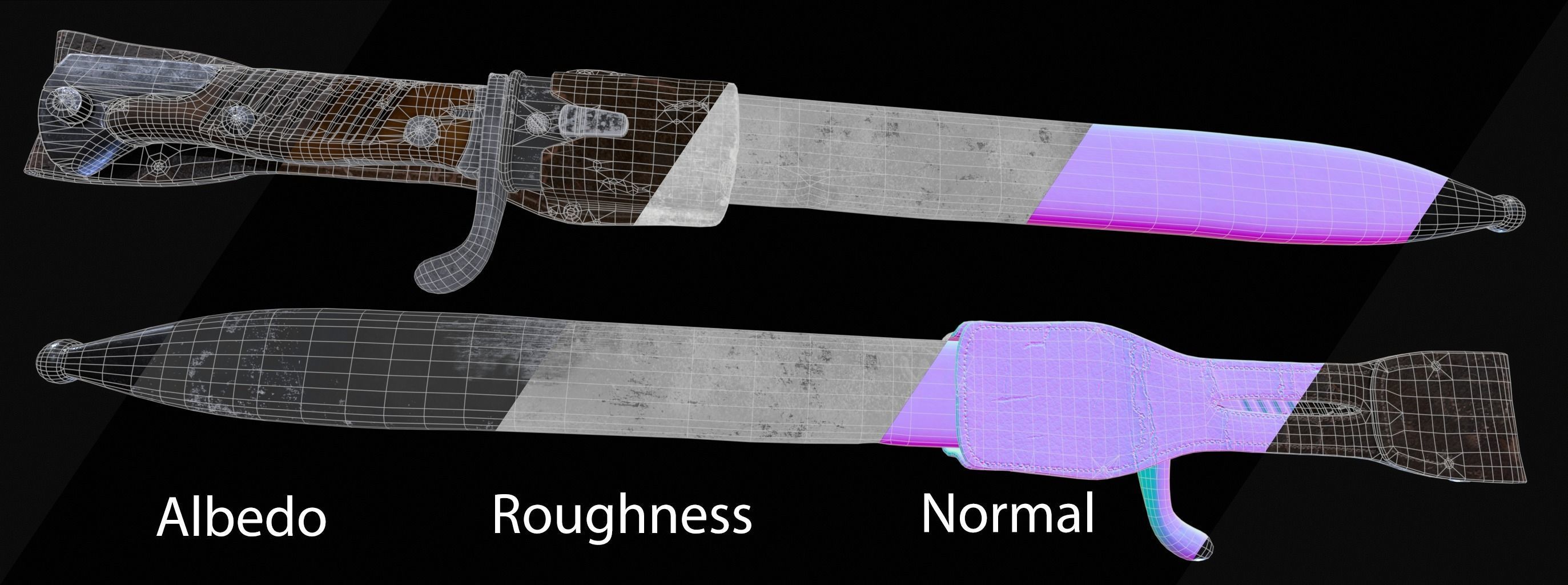 Mauser 1898 05 Bayonet Low-poly 3D model_8