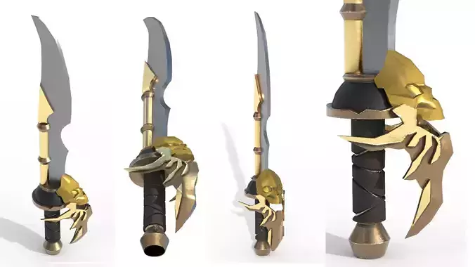 Sword with Skull Plate at Handle Gaming Asset 3D Model