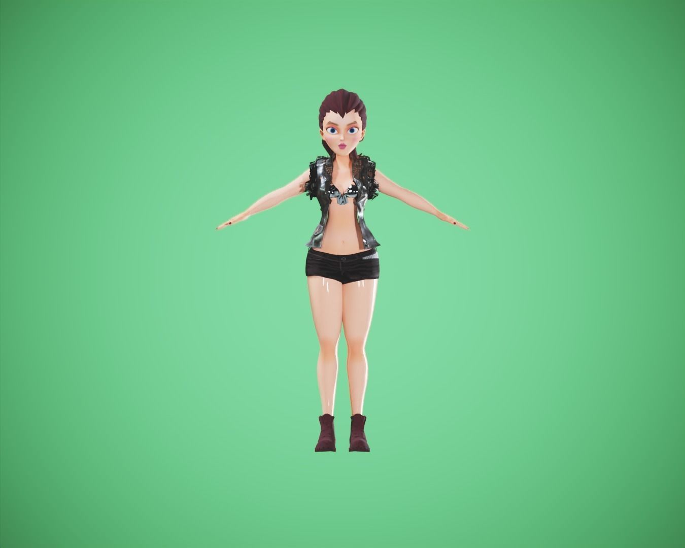 cartoon rigged  girl Low-poly 3D model_5