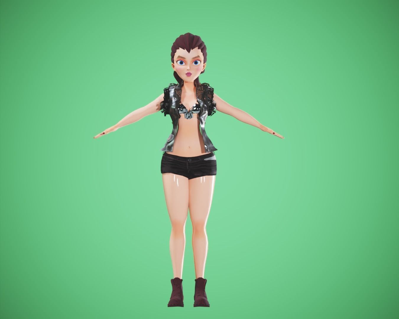cartoon rigged  girl Low-poly 3D model_3