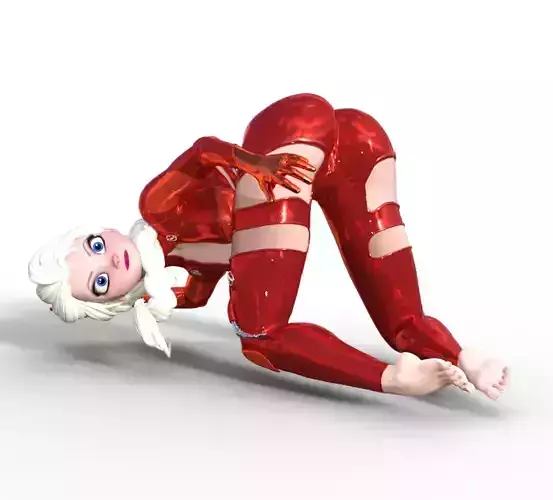 Elsa using latex suit on floor
