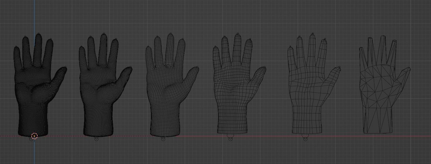 Hands with high to low poly with riggs Low-poly 3D model_2