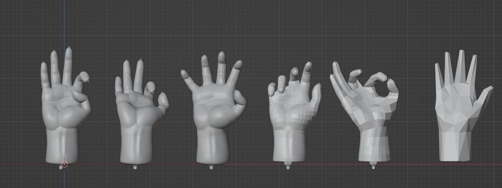 Hands with high to low poly with riggs Low-poly 3D model_4