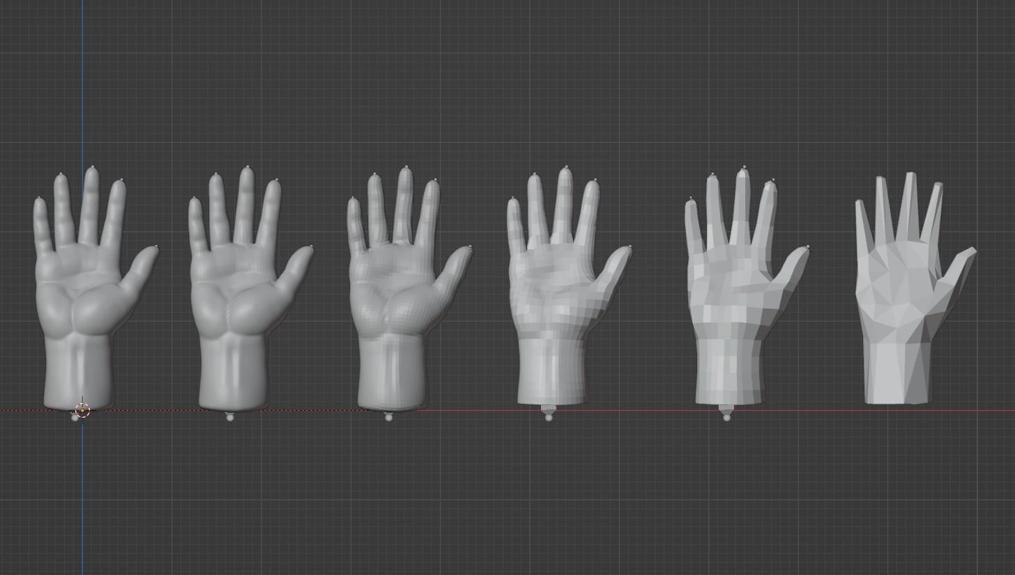 Hands with high to low poly with riggs Low-poly 3D model_1