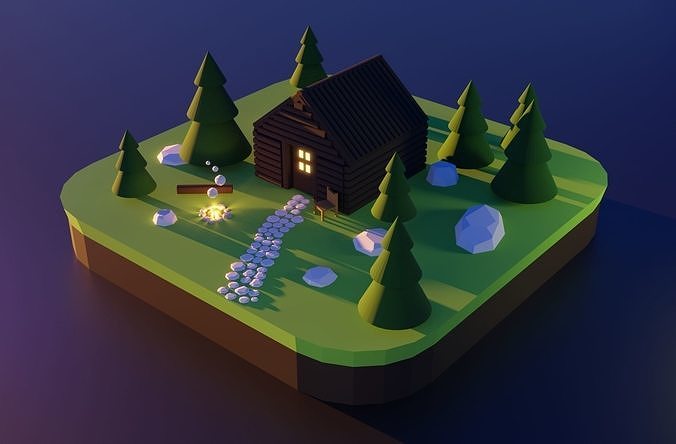 Low Poly Cabin Low-poly 3D model