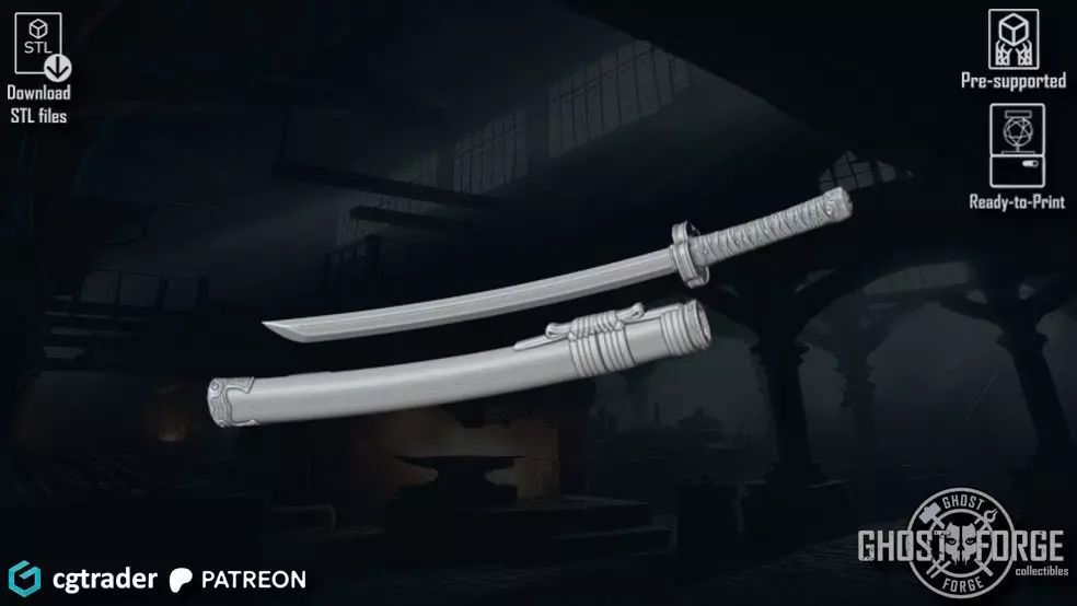 Katana Samurai Sword 3D print model_0