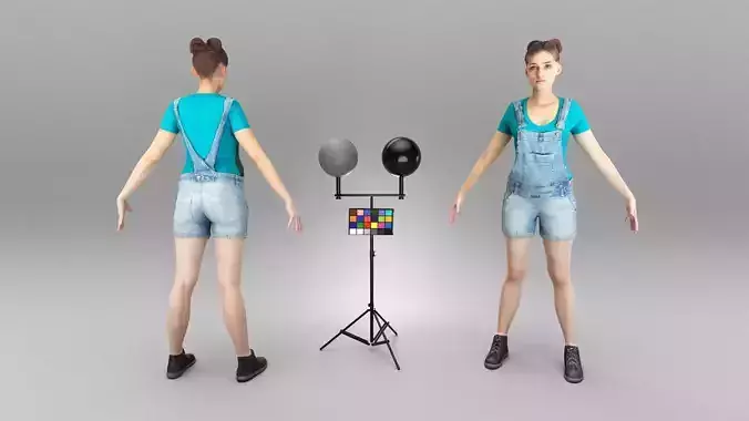 Beautiful woman in jeans overalls in A-pose 408