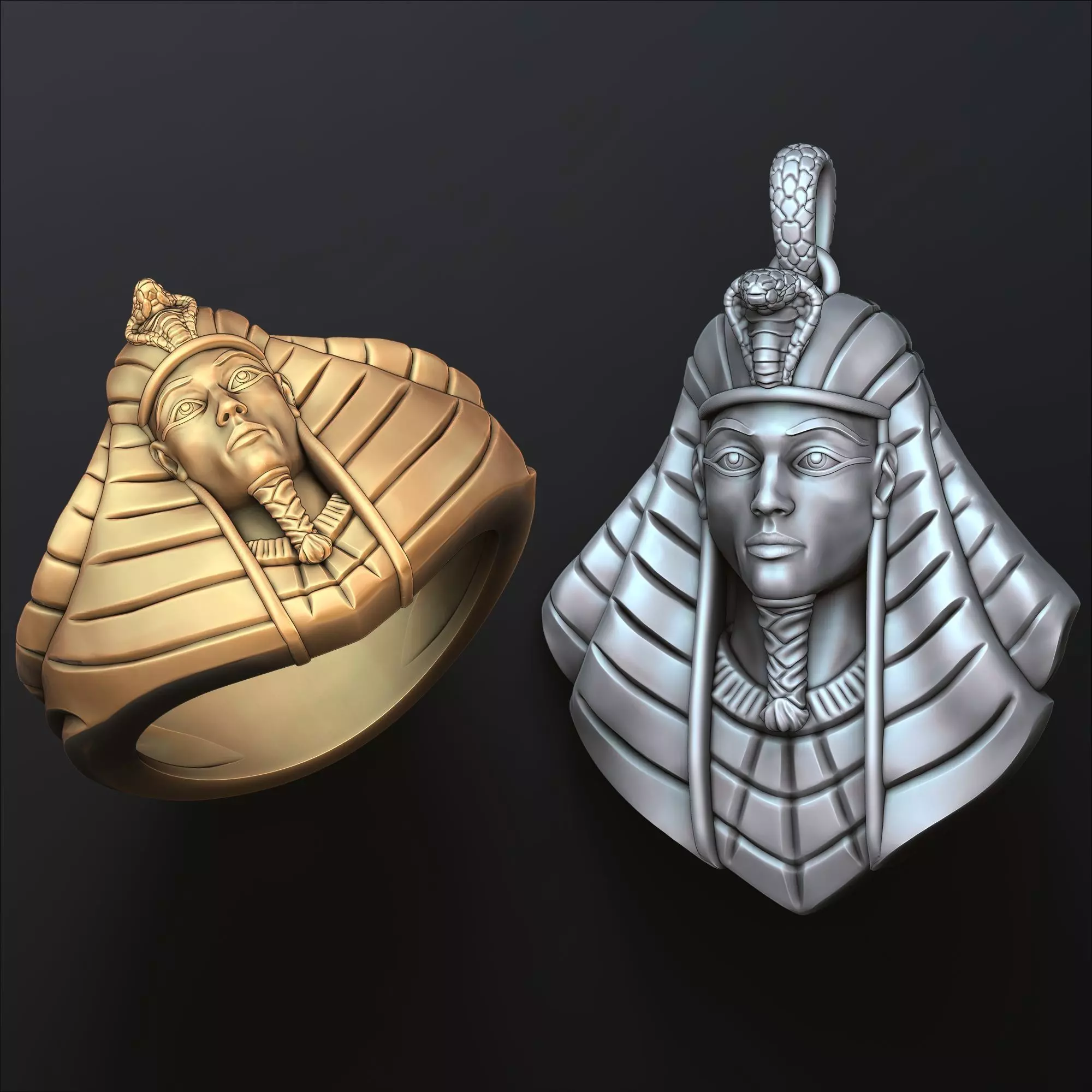Pharaoh Pendant Ring Set 3D print model_0