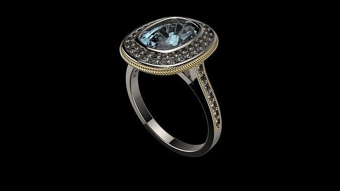 Blue Topaz Vintage Engagement Ring 3D print model