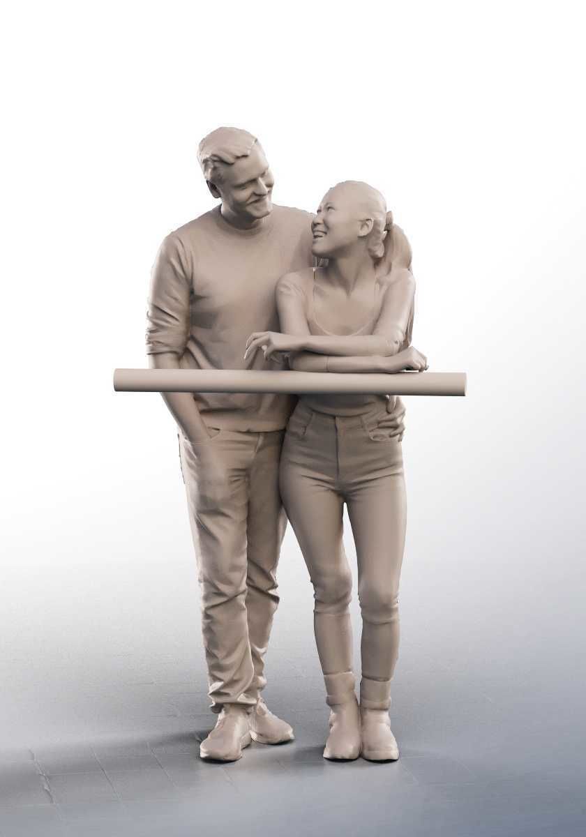 Anita Nathan 14255 - Standing Casual Couple On A Fence Low-poly 3D model_3