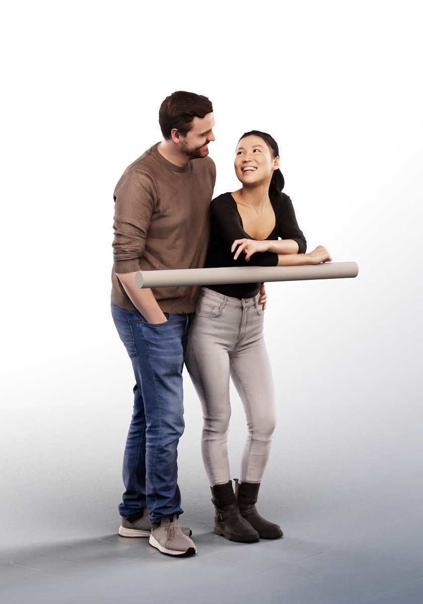 Anita Nathan 14255 - Standing Casual Couple On A Fence Low-poly 3D model_2