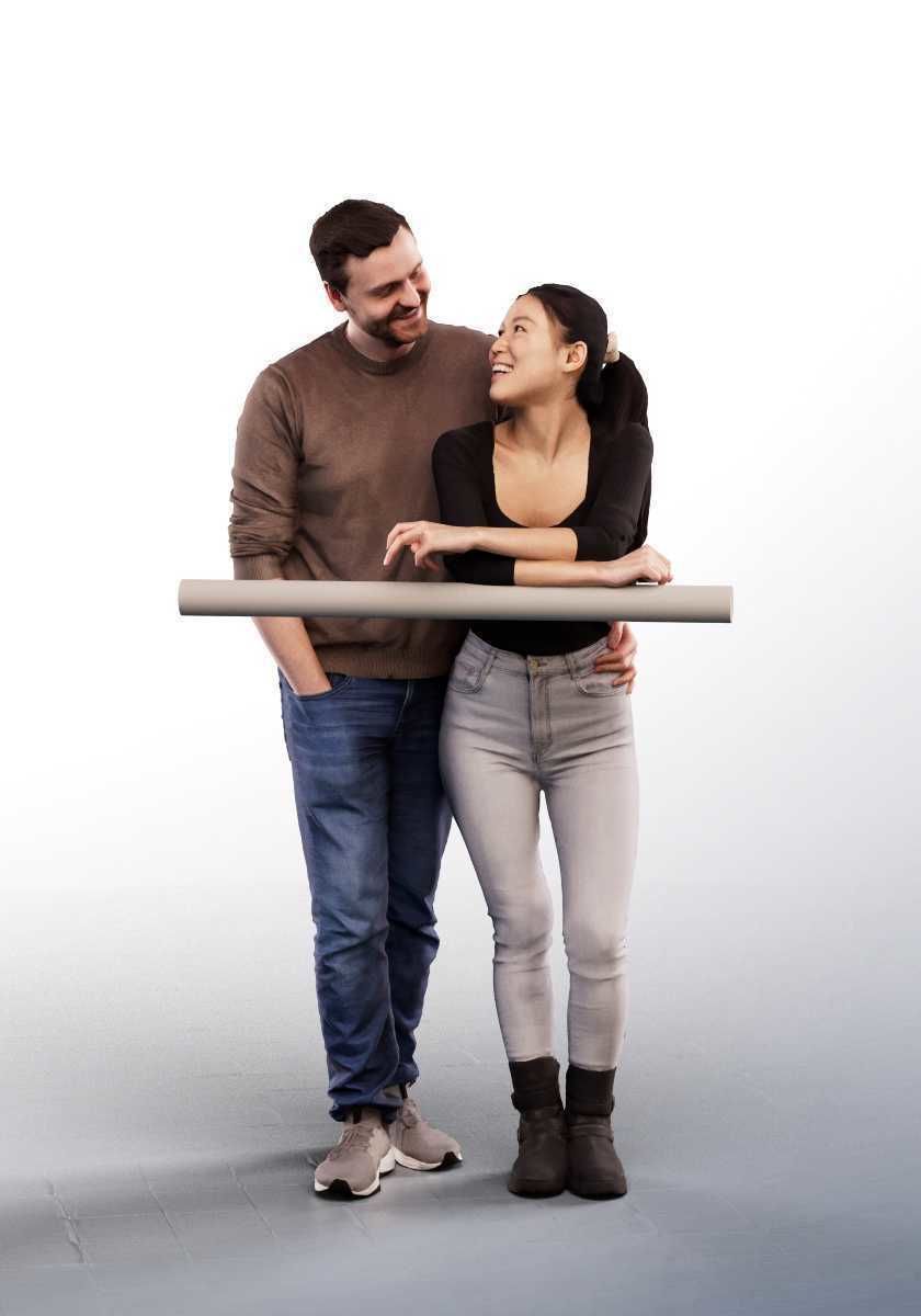 Anita Nathan 14255 - Standing Casual Couple On A Fence Low-poly 3D model_1