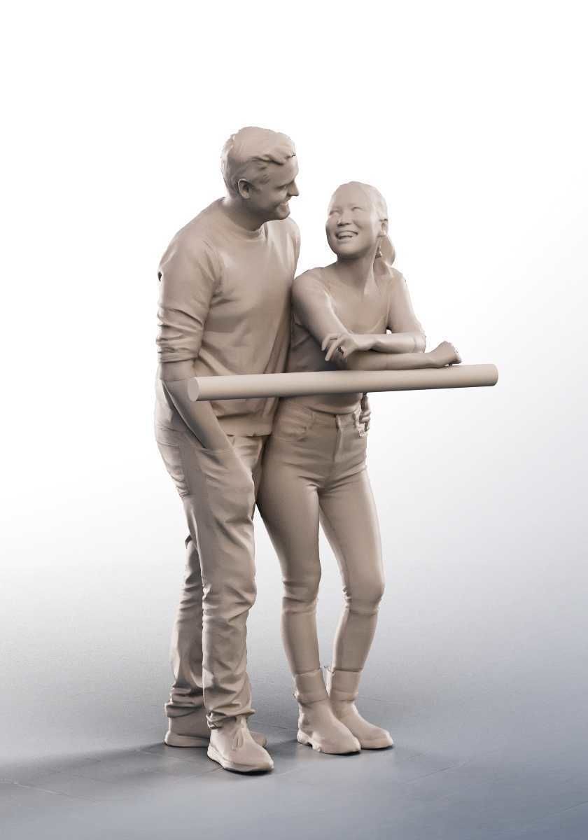 Anita Nathan 14255 - Standing Casual Couple On A Fence Low-poly 3D model_4