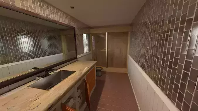 Bathroom with tiled walls and sink Free 3D model