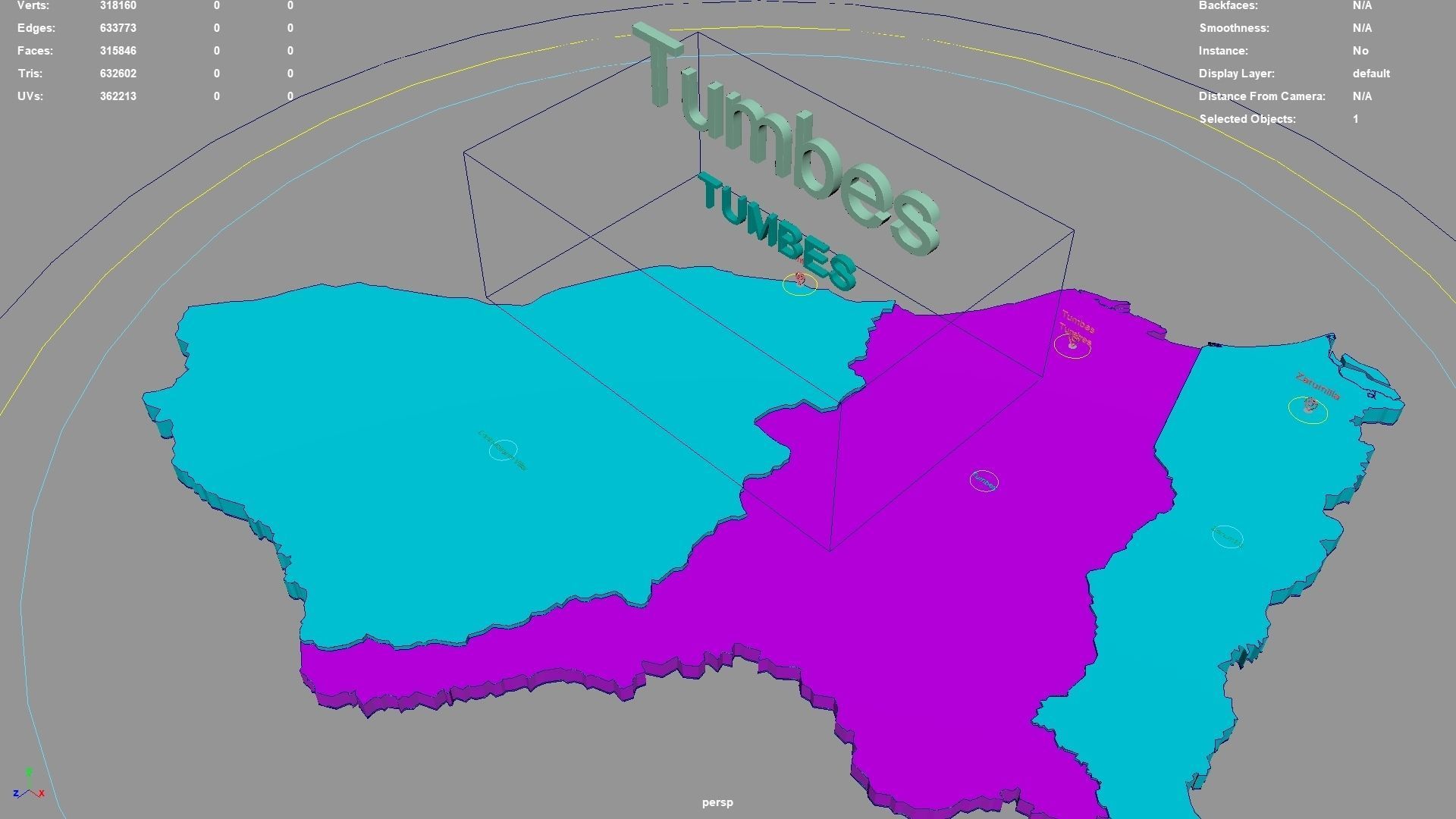 Tumbes  Peru map region geography political geographic 3D model_2