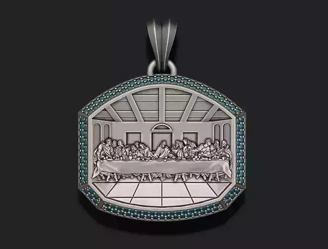 Last Supper Pendant Basrelief With Gems