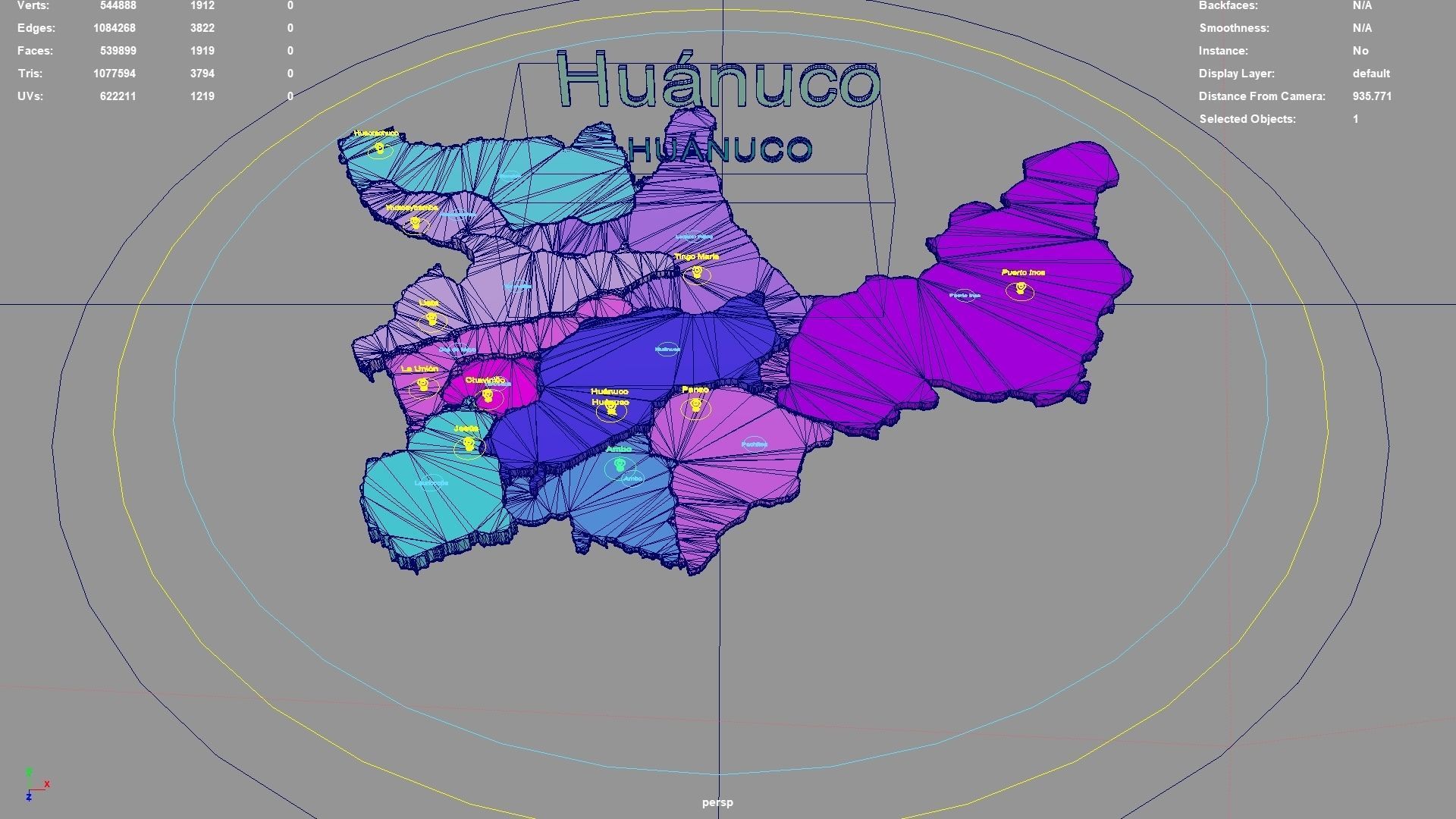 Huanuco Peru map region geography political geographic 3D model rigged