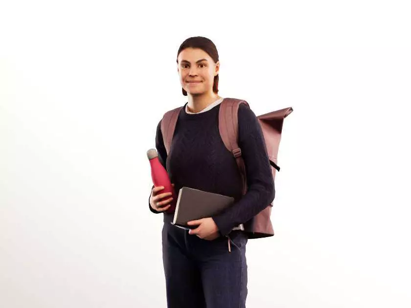 Helen 14244 - Standing Girl Wicht Backpack And Book Low-poly 3D model