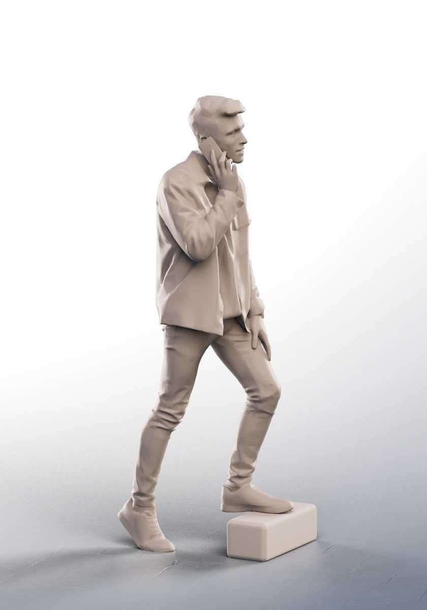 Robin 14222 - Young Man Walking Up Stairs Phone Call Low-poly 3D model_4