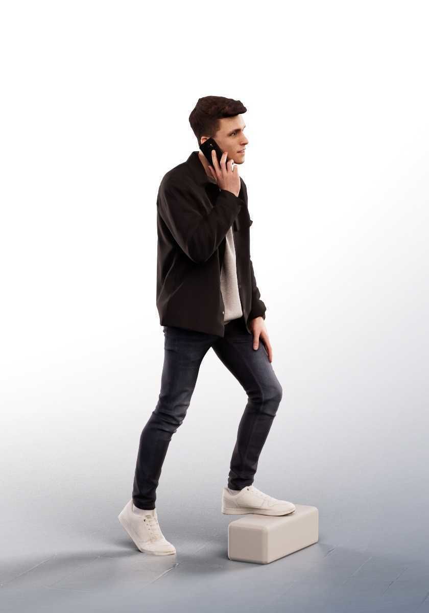 Robin 14222 - Young Man Walking Up Stairs Phone Call Low-poly 3D model_2