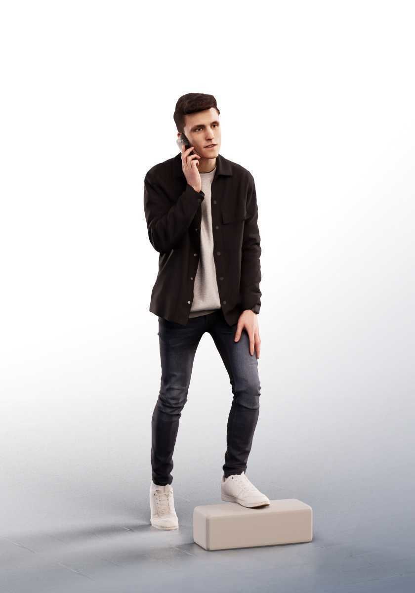 Robin 14222 - Young Man Walking Up Stairs Phone Call Low-poly 3D model_1