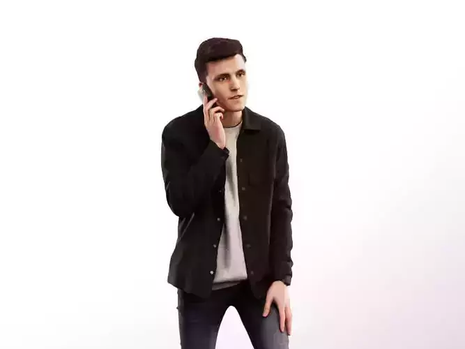 Robin 14222 - Young Man Walking Up Stairs Phone Call