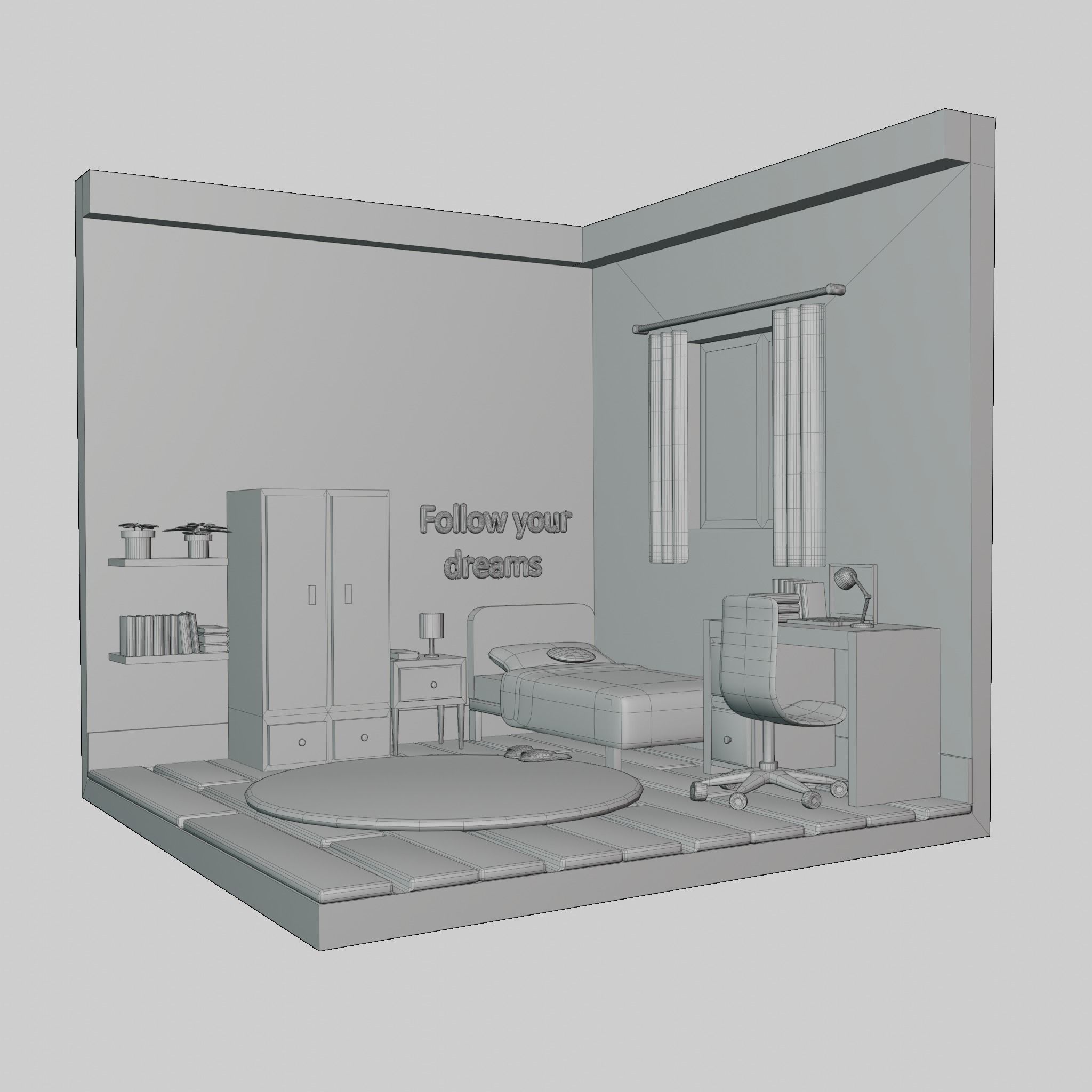 Yellow Bedroom Low-poly 3D model_2