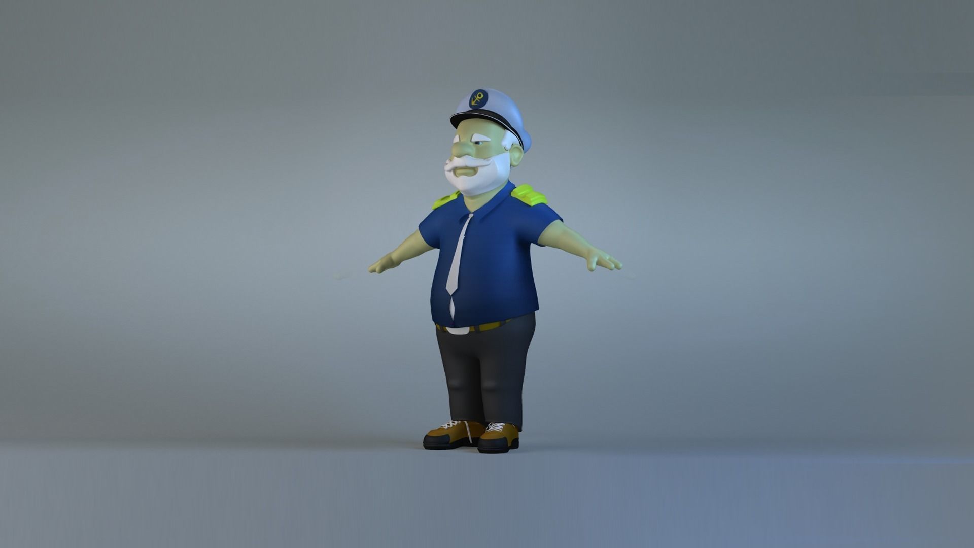 Cartoon captain Boatman old man Helmsman   pirate 3D model_4