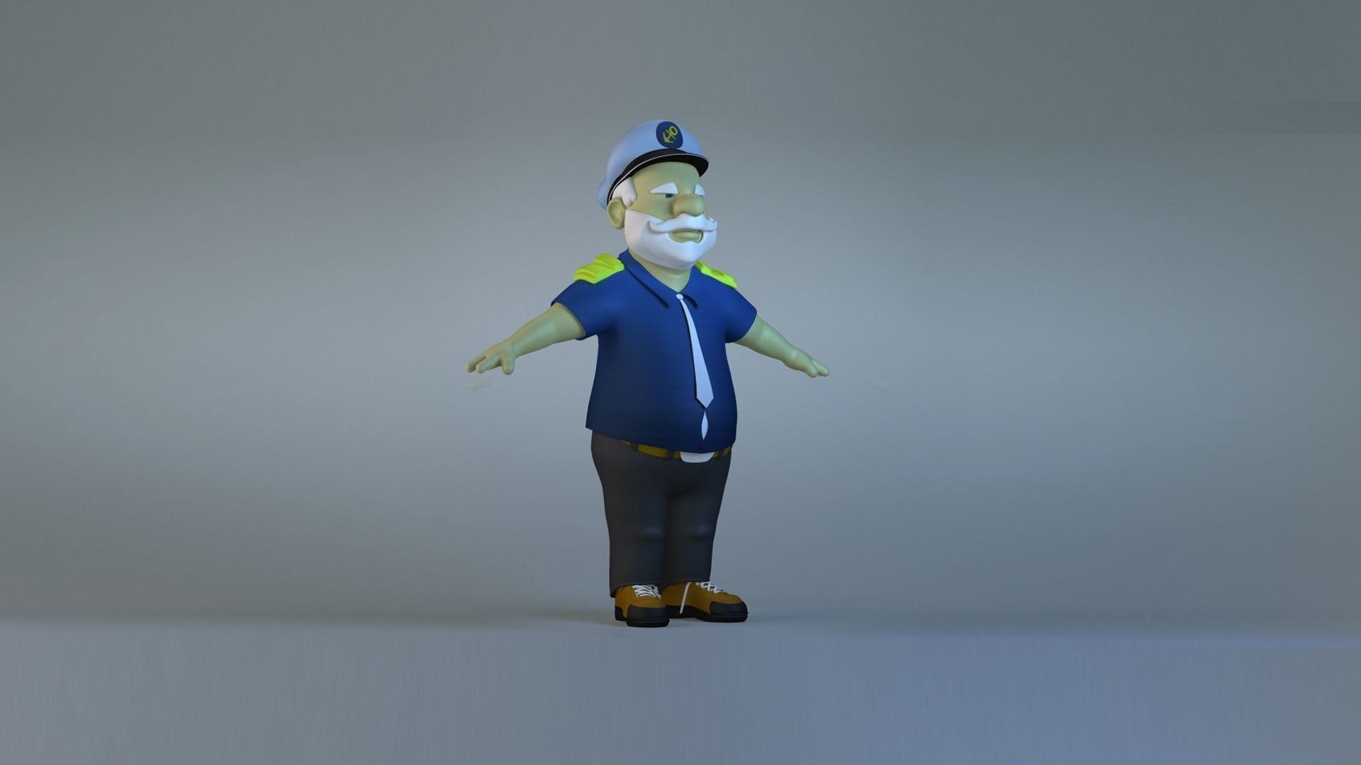 Cartoon captain Boatman old man Helmsman   pirate 3D model_2