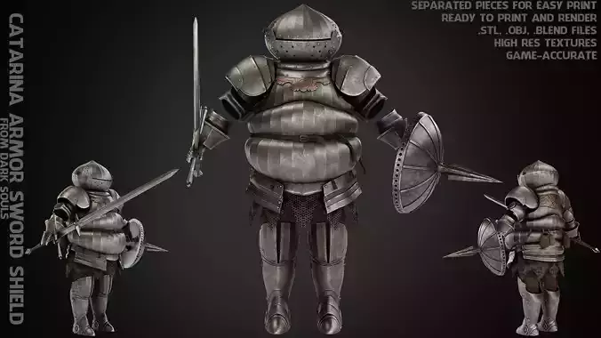 Siegmeyer of Catarina Armor with Sword and Shield for Cosplay 3D Model Collection