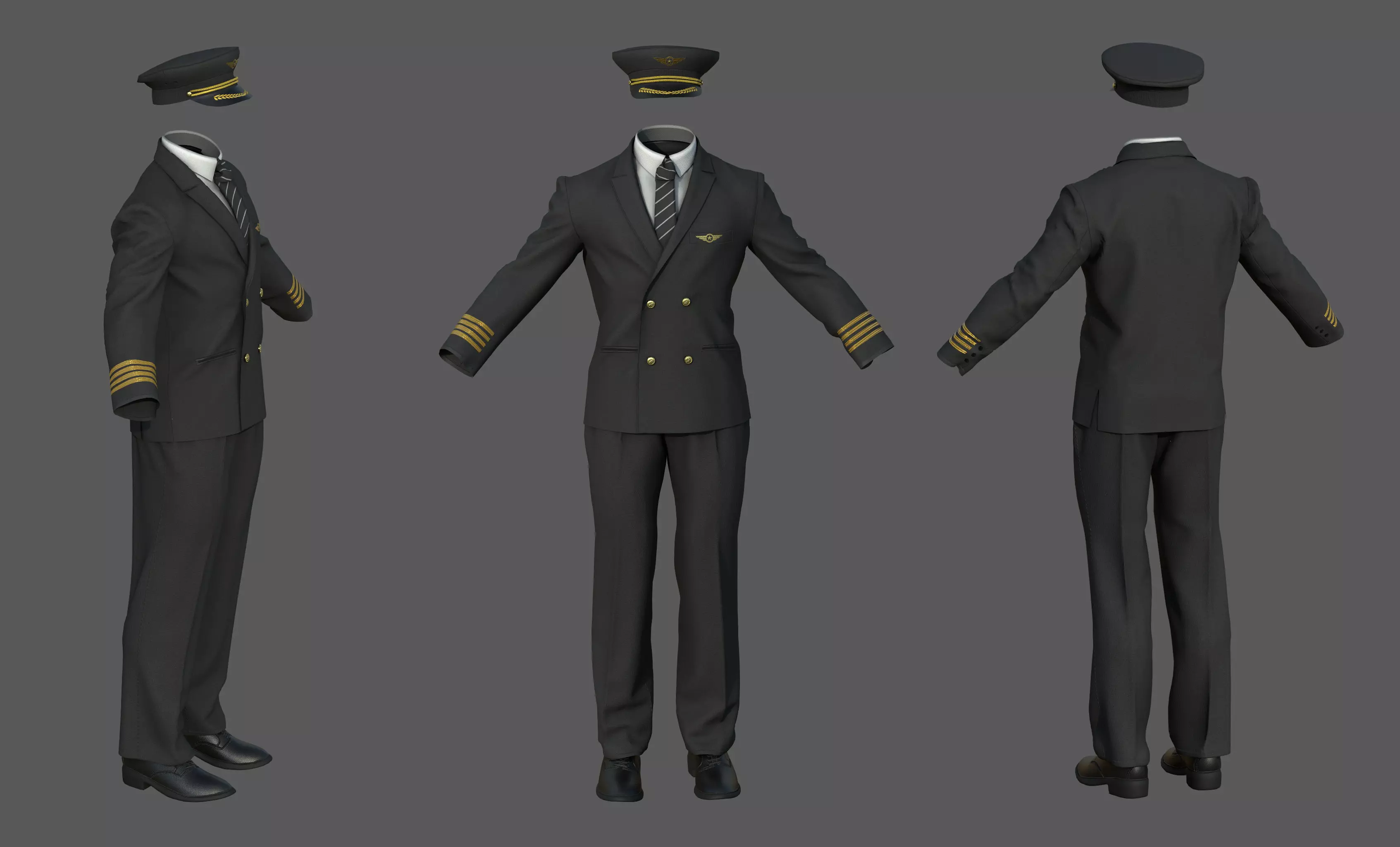 Airline pilot uniform Low-poly 3D model