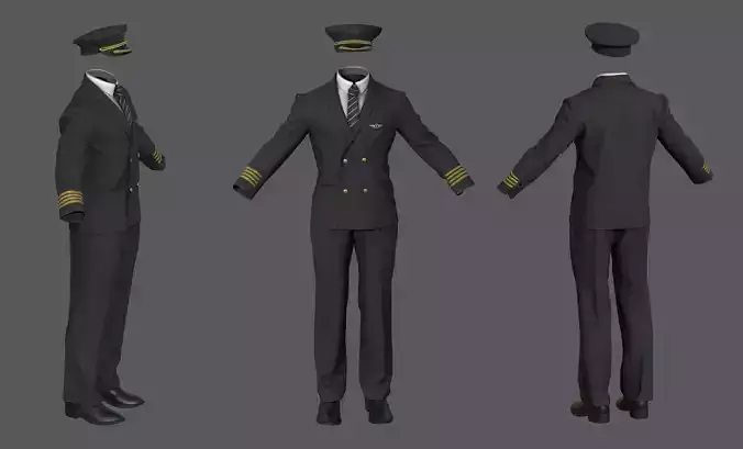 Airline pilot uniform Low-poly 3D model