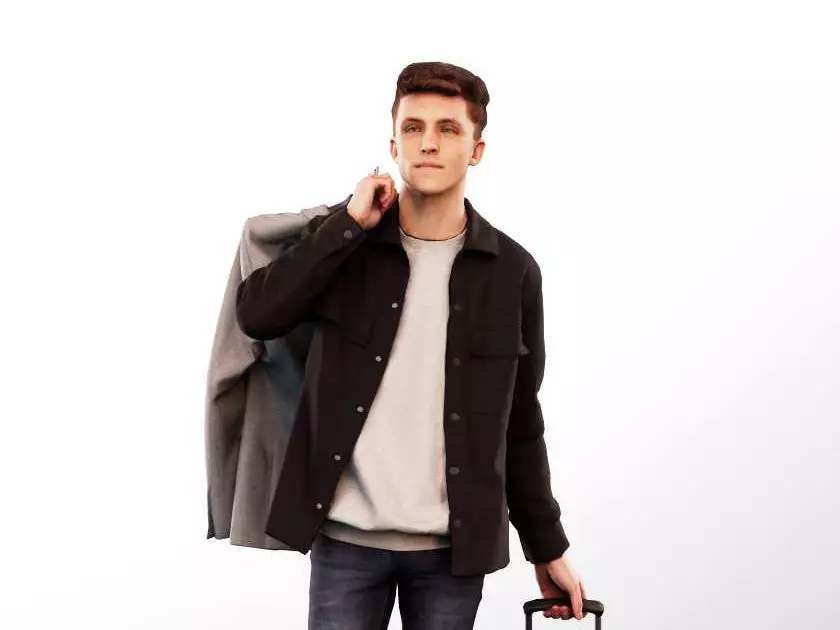 Robin 14210 - Walking Young Man With Suitcase Low-poly 3D model_0