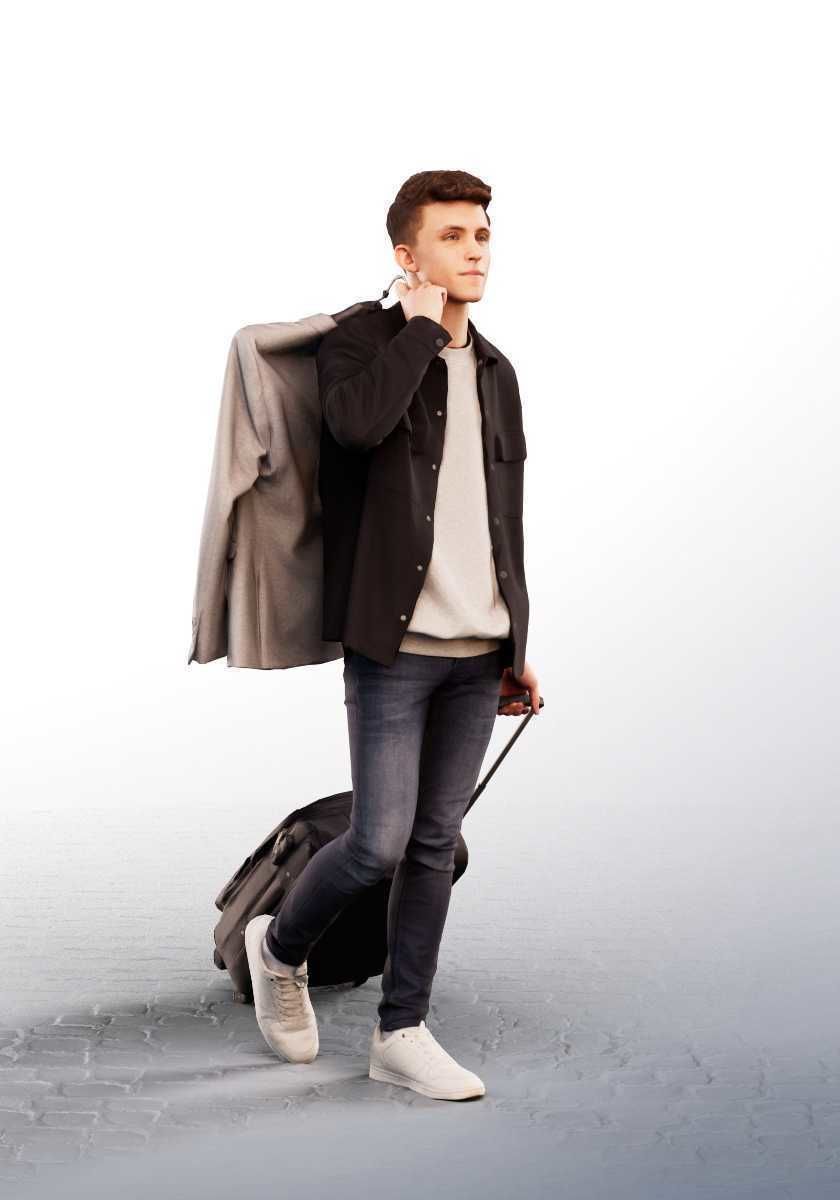 Robin 14210 - Walking Young Man With Suitcase Low-poly 3D model_2