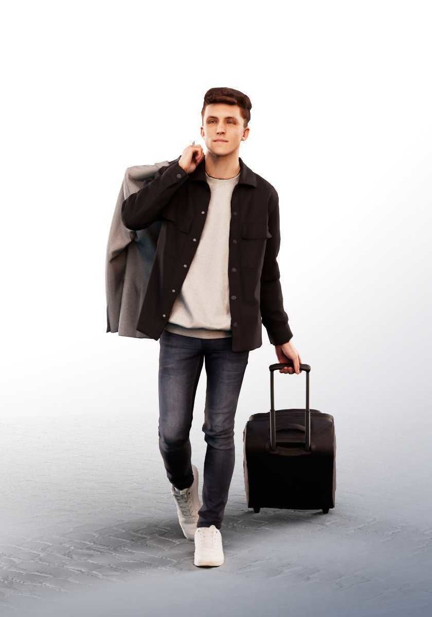 Robin 14210 - Walking Young Man With Suitcase Low-poly 3D model_1