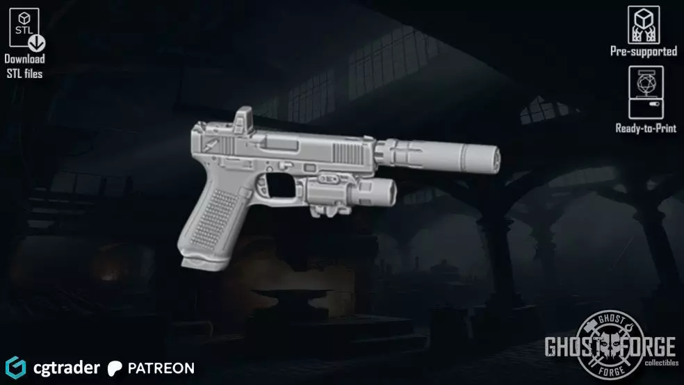 Pistol Glock 18 Silencer 3D print model_0