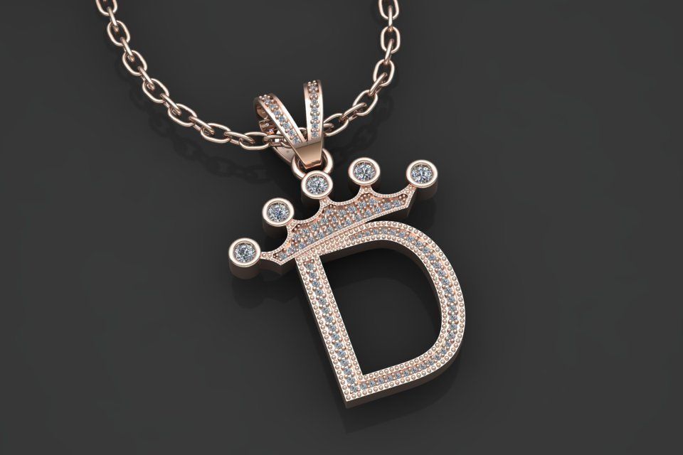 D letter pendant 3D print model_3