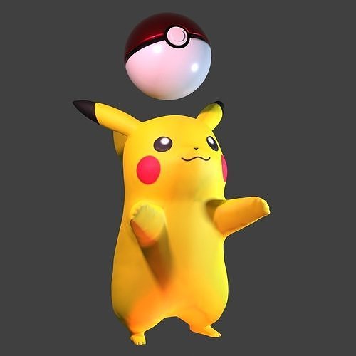 Pik-chu and P-keball cartoon Low-poly 3D model