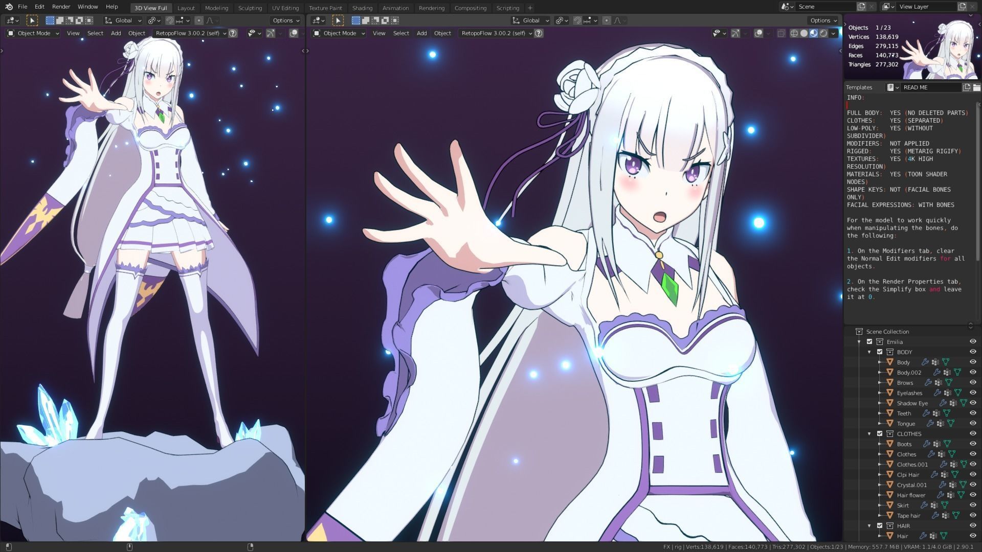 Emilia - Re Zero - 3D Model Blender Low-poly 3D model_1