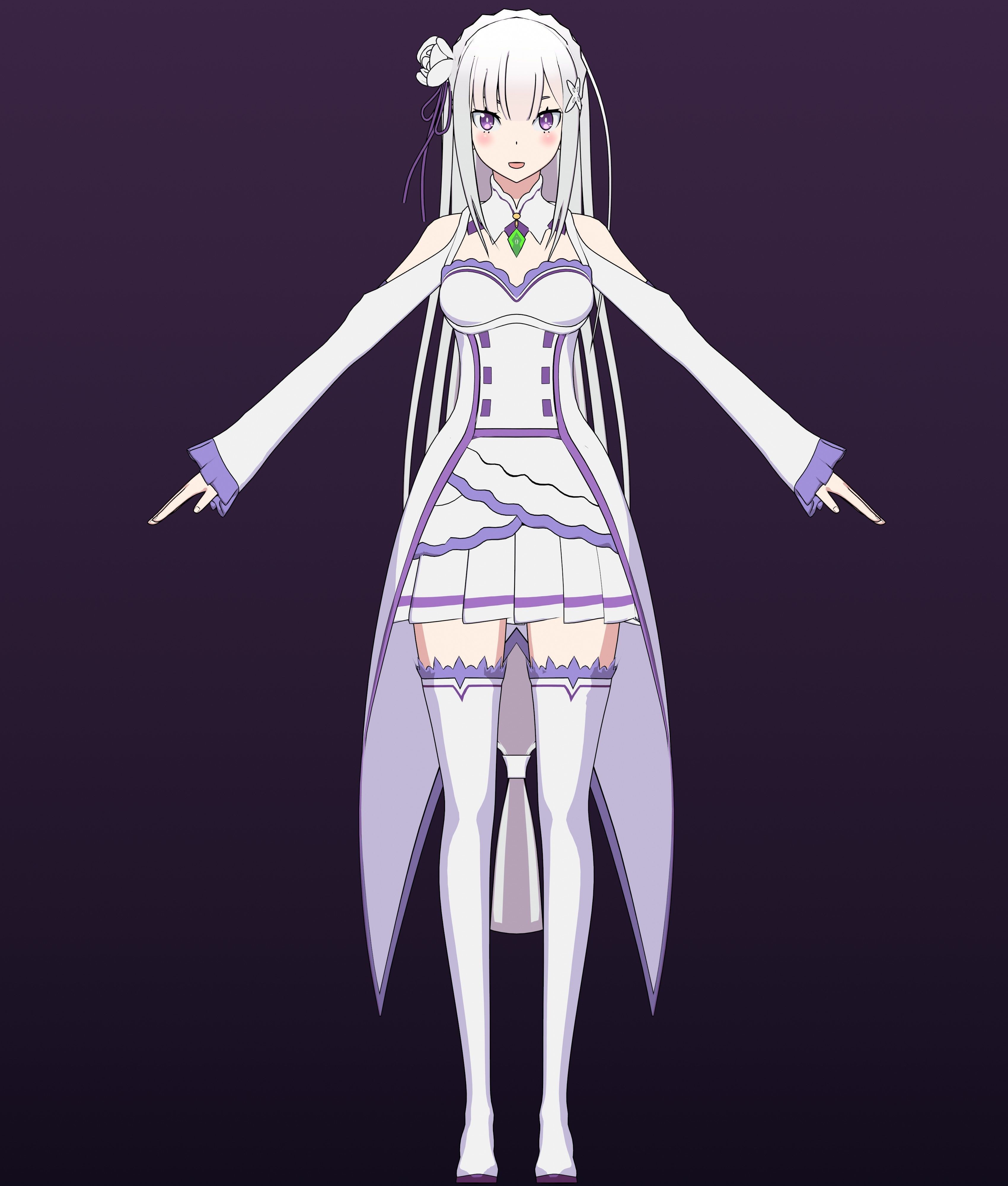 Emilia - Re Zero - 3D Model Blender Low-poly 3D model_5