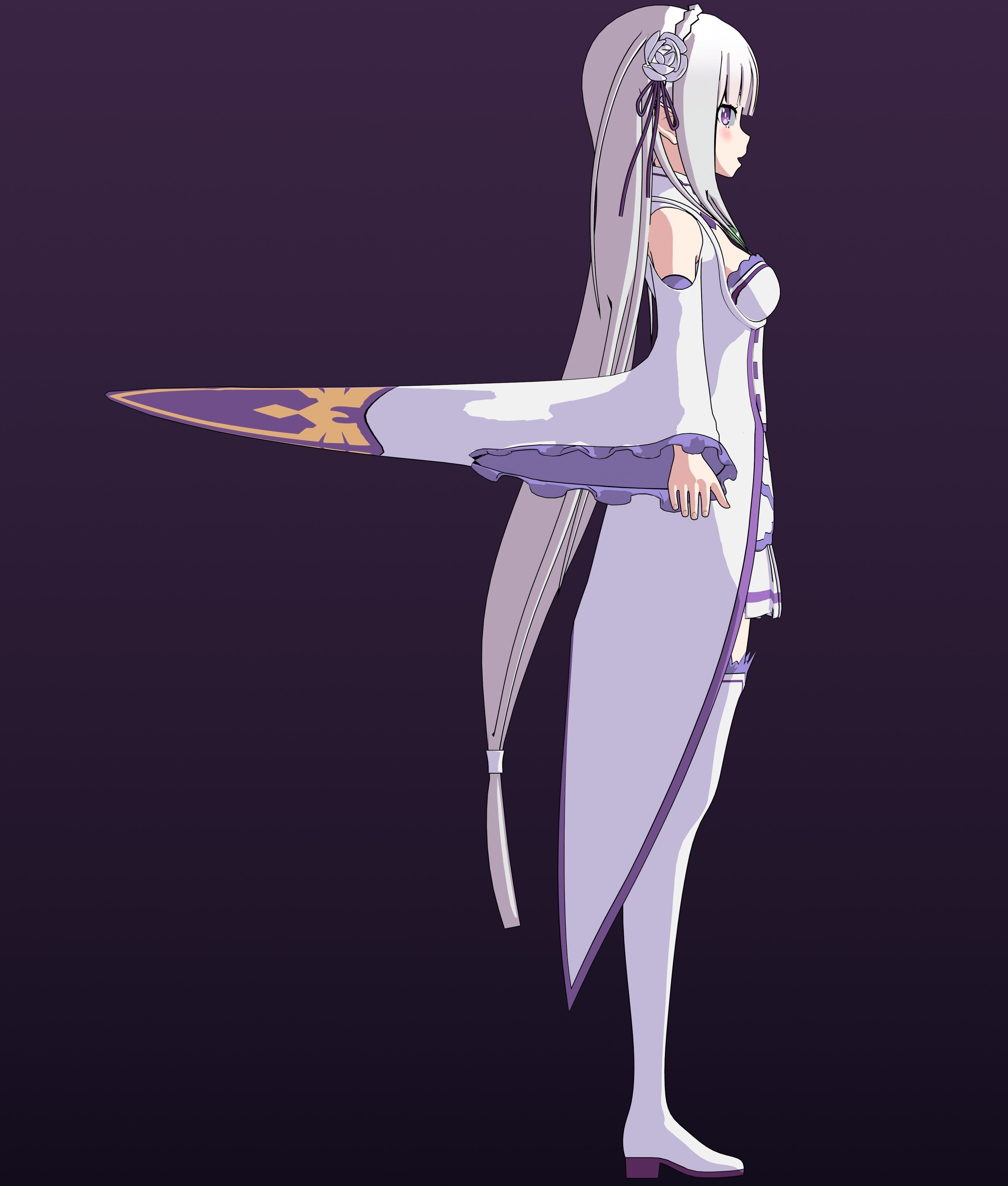 Emilia - Re Zero - 3D Model Blender Low-poly 3D model_8