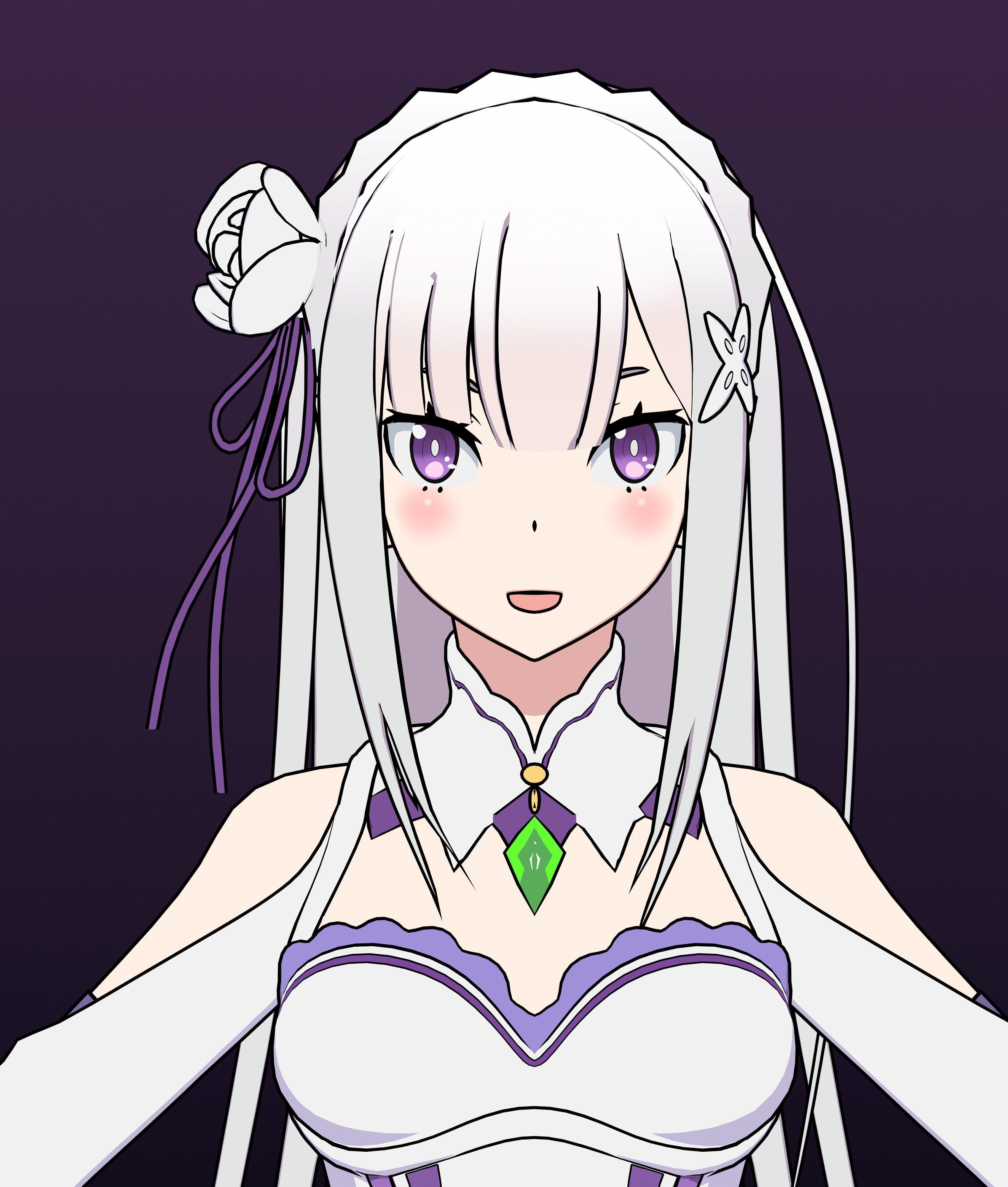 Emilia - Re Zero - 3D Model Blender Low-poly 3D model_9
