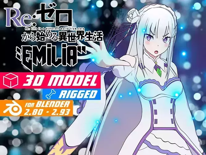 Emilia - Re Zero - 3D Model Blender Low-poly 3D model