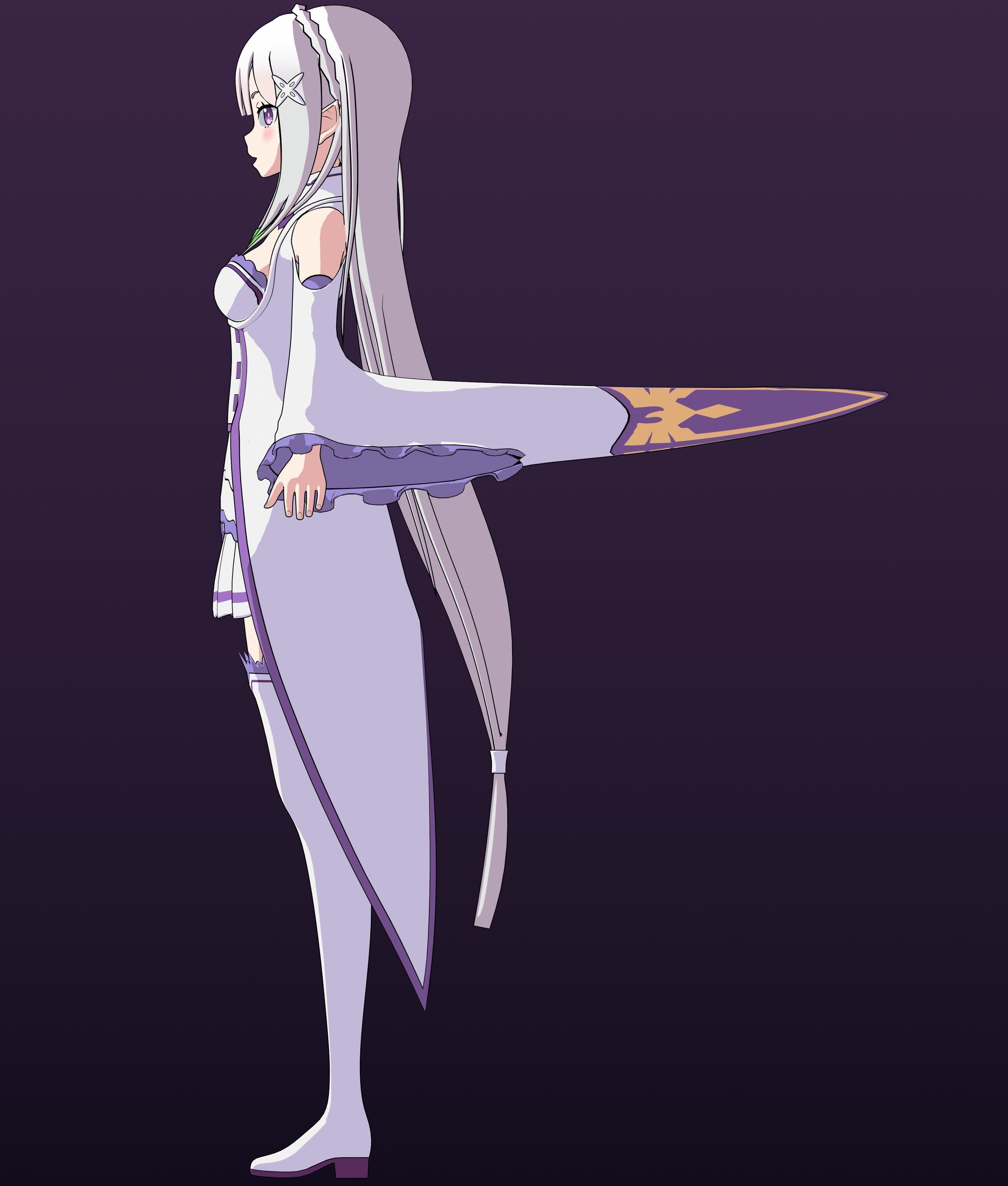 Emilia - Re Zero - 3D Model Blender Low-poly 3D model_6