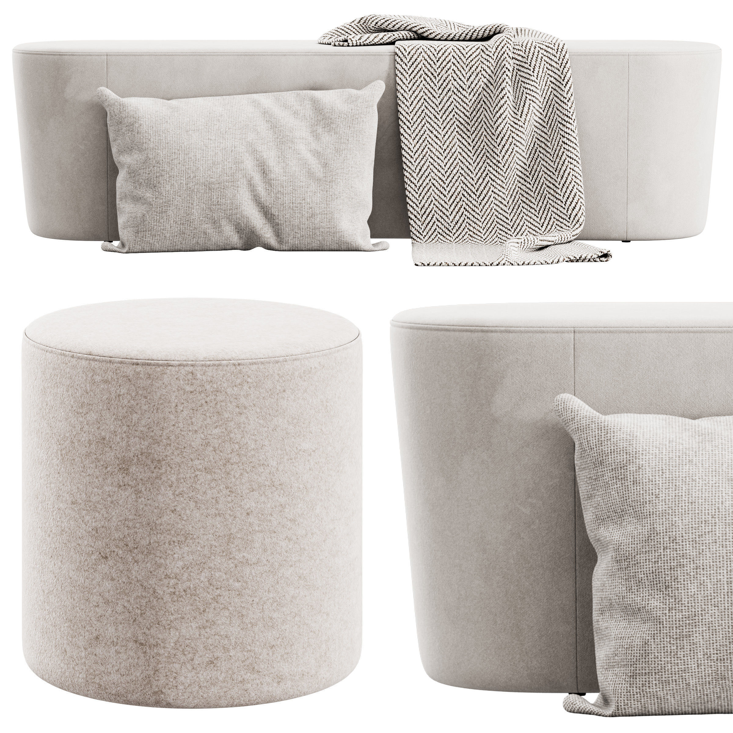 Taba Oval Bench and Round Pouf by Moroso 3D model_2