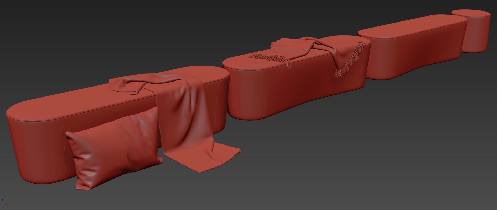 Taba Oval Bench and Round Pouf by Moroso 3D model_11