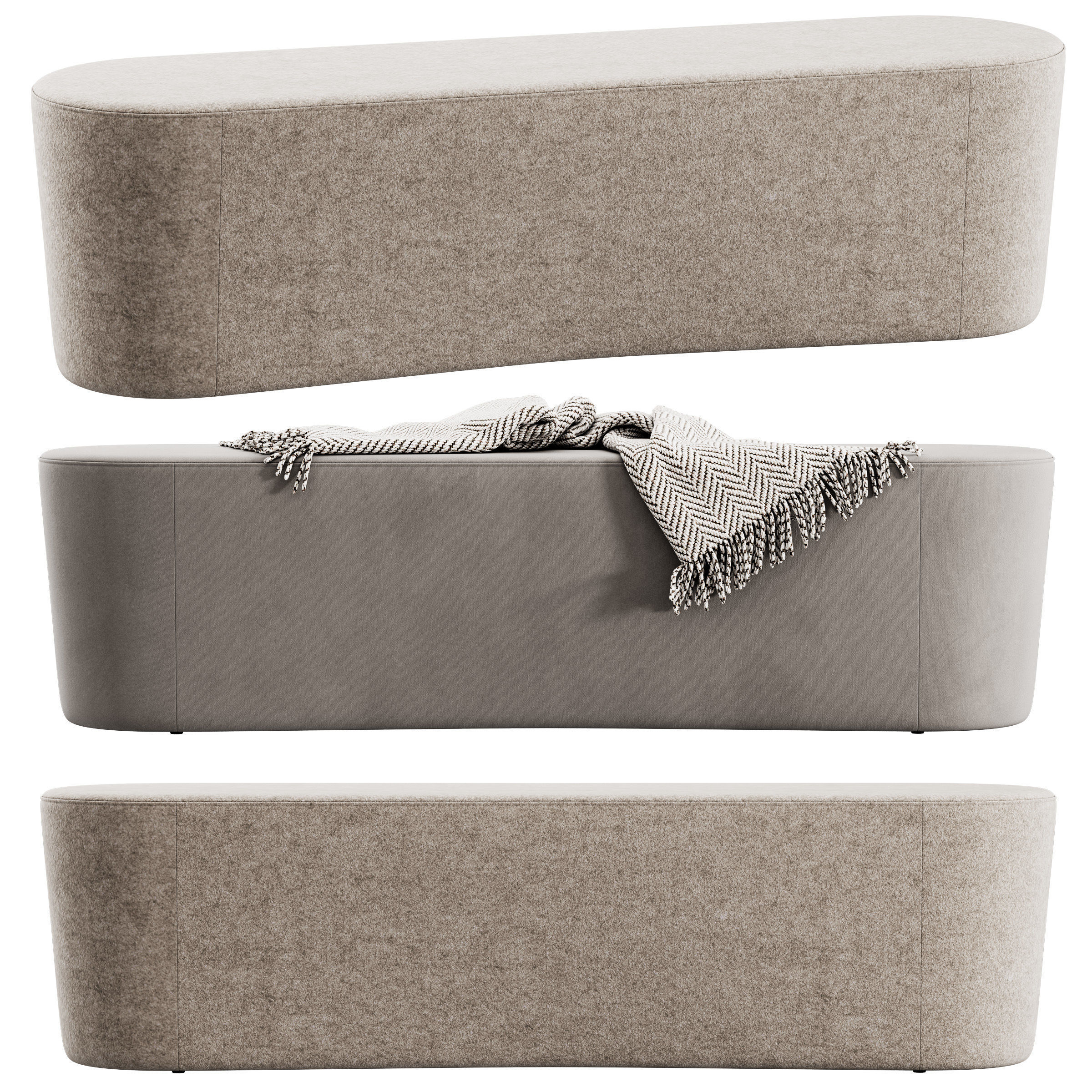 Taba Oval Bench and Round Pouf by Moroso 3D model_1