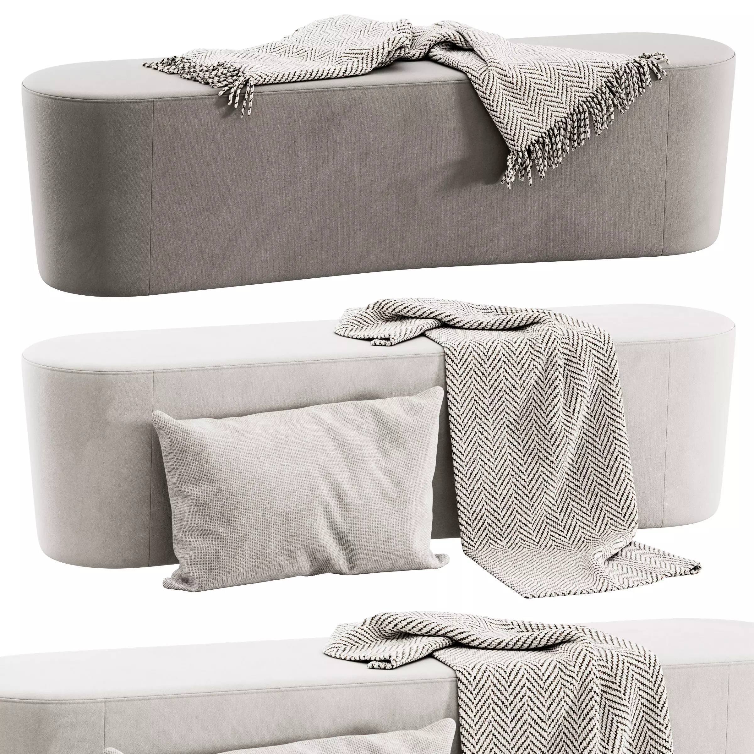 Taba Oval Bench and Round Pouf by Moroso 3D model_0