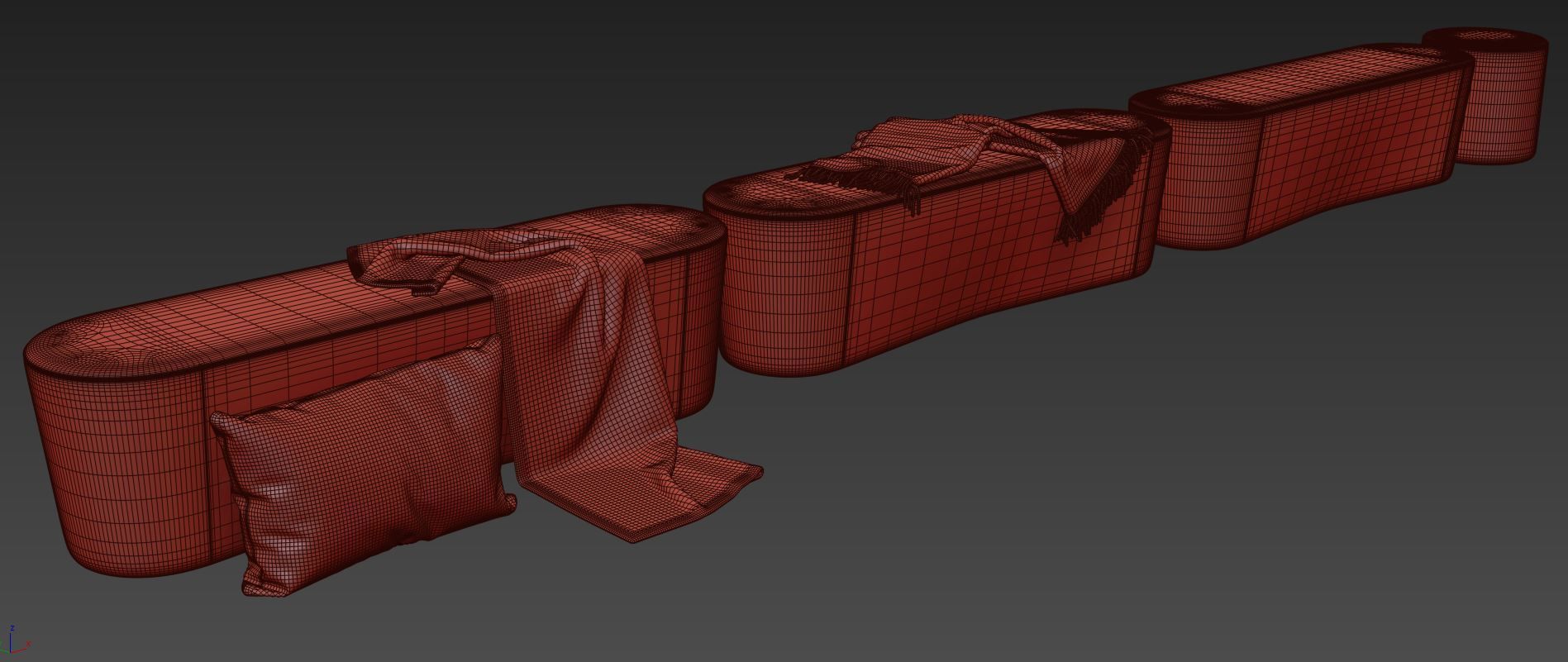 Taba Oval Bench and Round Pouf by Moroso 3D model_12